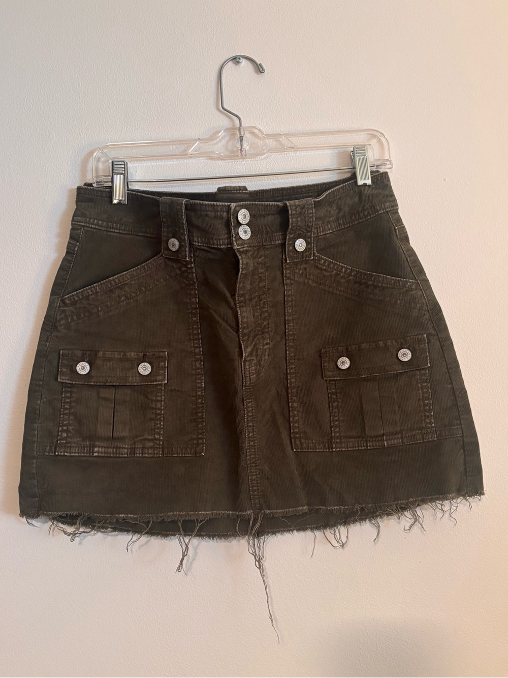 American Eagle Outfitters Olive Utility Mini Skirt with Frayed Hem